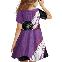 Personalised Aotearoa Lawn Bowls Family Matching Mermaid Dress and Hawaiian Shirt Maori and Silver Fern Sporty Style Purple Color LT03 - Polynesian Pride