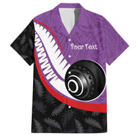 Personalised Aotearoa Lawn Bowls Family Matching Off Shoulder Short Dress and Hawaiian Shirt Maori and Silver Fern Sporty Style Purple Color LT03 Dad's Shirt - Short Sleeve Purple - Polynesian Pride