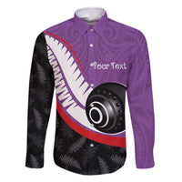 Personalised Aotearoa Lawn Bowls Family Matching Summer Maxi Dress and Hawaiian Shirt Maori and Silver Fern Sporty Style Purple Color LT03 Dad's Shirt - Long Sleeve Purple - Polynesian Pride