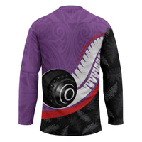 Personalised Aotearoa Lawn Bowls Hockey Jersey Maori and Silver Fern Sporty Style Purple Color LT03 - Polynesian Pride