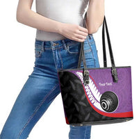 Personalised Aotearoa Lawn Bowls Leather Tote Bag Maori and Silver Fern Sporty Style Purple Color LT03 - Polynesian Pride