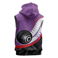 Personalised Aotearoa Lawn Bowls Sleeveless Zip Hoodie Maori and Silver Fern Sporty Style Purple Color LT03 - Polynesian Pride