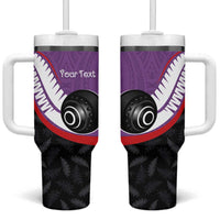 Personalised Aotearoa Lawn Bowls Tumbler With Handle Maori and Silver Fern Sporty Style Purple Color LT03 One Size: 40 oz Purple - Polynesian Pride