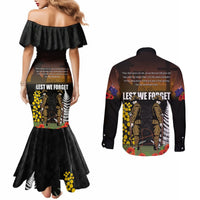 New Zealand and Australia ANZAC Day Couples Matching Mermaid Dress and Long Sleeve Button Shirt Soldier and Last Post Camouflage Pattern LT03 - Polynesian Pride