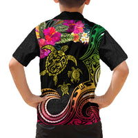 Hawaii Turtle Day Family Matching Long Sleeve Bodycon Dress and Hawaiian Shirt Polynesian Tattoo and Hibiscus Flowers LT03 - Polynesian Pride