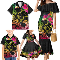 Hawaii Turtle Day Family Matching Mermaid Dress and Hawaiian Shirt Polynesian Tattoo and Hibiscus Flowers LT03 - Polynesian Pride