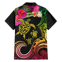 Hawaii Turtle Day Family Matching Short Sleeve Bodycon Dress and Hawaiian Shirt Polynesian Tattoo and Hibiscus Flowers LT03 - Polynesian Pride