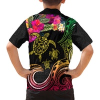 Hawaii Turtle Day Family Matching Tank Maxi Dress and Hawaiian Shirt Polynesian Tattoo and Hibiscus Flowers