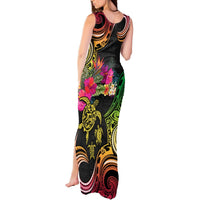 Hawaii Turtle Day Tank Maxi Dress Polynesian Tattoo and Hibiscus Flowers LT03 - Polynesian Pride