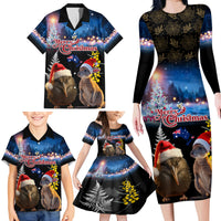 New Zealand and Australia Merry Christmas Family Matching Long Sleeve Bodycon Dress and Hawaiian Shirt Kiwi Bird and Kangaroo Xmas Vibe LT03 - Polynesian Pride