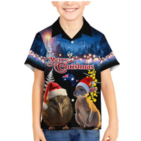 New Zealand and Australia Merry Christmas Family Matching Mermaid Dress and Hawaiian Shirt Kiwi Bird and Kangaroo Xmas Vibe LT03 Son's Shirt Black - Polynesian Pride