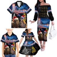 New Zealand and Australia Merry Christmas Family Matching Off The Shoulder Long Sleeve Dress and Hawaiian Shirt Kiwi Bird and Kangaroo Xmas Vibe LT03 - Polynesian Pride