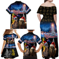 New Zealand and Australia Merry Christmas Family Matching Off Shoulder Maxi Dress and Hawaiian Shirt Kiwi Bird and Kangaroo Xmas Vibe LT03 - Polynesian Pride