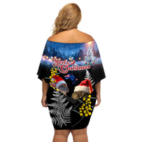 New Zealand and Australia Merry Christmas Family Matching Off Shoulder Short Dress and Hawaiian Shirt Kiwi Bird and Kangaroo Xmas Vibe LT03 - Polynesian Pride