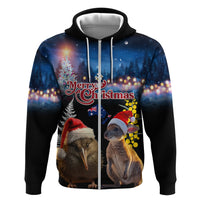 New Zealand and Australia Merry Christmas Hoodie Kiwi Bird and Kangaroo Xmas Vibe LT03 Zip Hoodie Black - Polynesian Pride