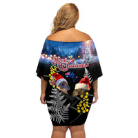 New Zealand and Australia Merry Christmas Off Shoulder Short Dress Kiwi Bird and Kangaroo Xmas Vibe LT03 - Polynesian Pride