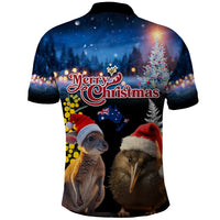 New Zealand and Australia Merry Christmas Polo Shirt Kiwi Bird and Kangaroo Xmas Vibe LT03 - Polynesian Pride