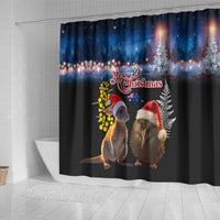 New Zealand and Australia Merry Christmas Shower Curtain Kiwi Bird and Kangaroo Xmas Vibe LT03 - Polynesian Pride