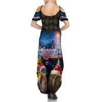 New Zealand and Australia Merry Christmas Summer Maxi Dress Kiwi Bird and Kangaroo Xmas Vibe LT03 - Polynesian Pride