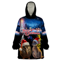 New Zealand and Australia Merry Christmas Wearable Blanket Hoodie Kiwi Bird and Kangaroo Xmas Vibe LT03 One Size Black - Polynesian Pride