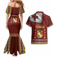 Tonga Independence Day Couples Matching Mermaid Dress and Hawaiian Shirt National Flag and Emblem with Ngatu Art Pattern