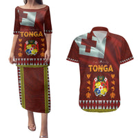 Tonga Independence Day Couples Matching Puletasi and Hawaiian Shirt National Flag and Emblem with Ngatu Art Pattern