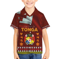 Tonga Independence Day Family Matching Off Shoulder Short Dress and Hawaiian Shirt National Flag and Emblem with Ngatu Art Pattern
