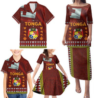 Tonga Independence Day Family Matching Puletasi and Hawaiian Shirt National Flag and Emblem with Ngatu Art Pattern