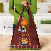 Tonga Independence Day Grocery Bag National Flag and Emblem with Ngatu Art Pattern