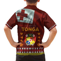 Tonga Independence Day Kid Hawaiian Shirt National Flag and Emblem with Ngatu Art Pattern