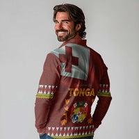 Tonga Independence Day Long Sleeve Polo Shirt National Flag and Emblem with Ngatu Art Pattern