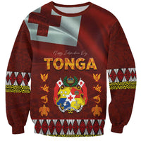 Tonga Independence Day Sweatshirt National Flag and Emblem with Ngatu Art Pattern