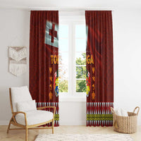 Tonga Independence Day Window Curtain National Flag and Emblem with Ngatu Art Pattern