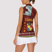 Tonga Independence Day Women Sleeveless Polo Shirt National Flag and Emblem with Ngatu Art Pattern
