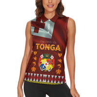 Tonga Independence Day Women Sleeveless Polo Shirt National Flag and Emblem with Ngatu Art Pattern
