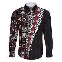 Tonga Ngatu Art Tattoo Polynesian Family Matching Long Sleeve Bodycon Dress and Hawaiian Shirt LT03 Dad's Shirt - Long Sleeve Black - Polynesian Pride
