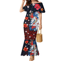 Hawaiian and Japanese Together Family Matching Mermaid Dress and Hawaiian Shirt Hibiscus and Koi Fish Polynesian Pattern Colorful Style LT03 Mom's Dress Red - Polynesian Pride
