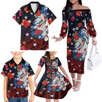 Hawaiian and Japanese Together Family Matching Off The Shoulder Long Sleeve Dress and Hawaiian Shirt Hibiscus and Koi Fish Polynesian Pattern Colorful Style LT03 - Polynesian Pride