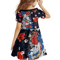Hawaiian and Japanese Together Family Matching Off Shoulder Short Dress and Hawaiian Shirt Hibiscus and Koi Fish Polynesian Pattern Colorful Style LT03 - Polynesian Pride