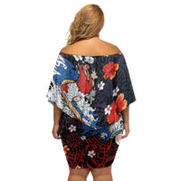 Hawaiian and Japanese Together Family Matching Off Shoulder Short Dress and Hawaiian Shirt Hibiscus and Koi Fish Polynesian Pattern Colorful Style LT03 - Polynesian Pride