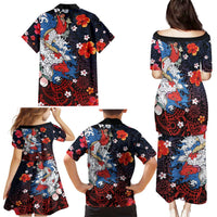Hawaiian and Japanese Together Family Matching Puletasi and Hawaiian Shirt Hibiscus and Koi Fish Polynesian Pattern Colorful Style LT03 - Polynesian Pride