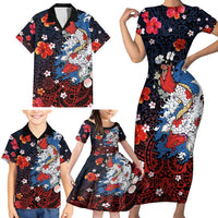 Hawaiian and Japanese Together Family Matching Short Sleeve Bodycon Dress and Hawaiian Shirt Hibiscus and Koi Fish Polynesian Pattern Colorful Style LT03 - Polynesian Pride