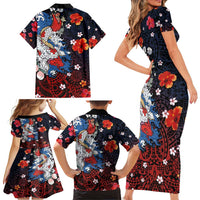 Hawaiian and Japanese Together Family Matching Short Sleeve Bodycon Dress and Hawaiian Shirt Hibiscus and Koi Fish Polynesian Pattern Colorful Style LT03 - Polynesian Pride