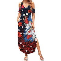 Hawaiian and Japanese Together Family Matching Summer Maxi Dress and Hawaiian Shirt Hibiscus and Koi Fish Polynesian Pattern Colorful Style LT03 Mom's Dress Red - Polynesian Pride