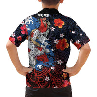 Hawaiian and Japanese Together Family Matching Tank Maxi Dress and Hawaiian Shirt Hibiscus and Koi Fish Polynesian Pattern Colorful Style