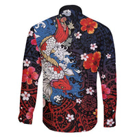 Hawaiian and Japanese Together Family Matching Tank Maxi Dress and Hawaiian Shirt Hibiscus and Koi Fish Polynesian Pattern Colorful Style