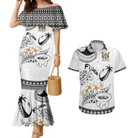 Fijian Traditional Culture Couples Matching Mermaid Dress and Hawaiian Shirt Tapa Tribal Tattoos LT03 White - Polynesian Pride