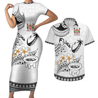 Fijian Traditional Culture Couples Matching Short Sleeve Bodycon Dress and Hawaiian Shirt Tapa Tribal Tattoos LT03 White - Polynesian Pride