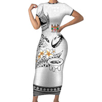Fijian Traditional Culture Family Matching Short Sleeve Bodycon Dress and Hawaiian Shirt Tapa Tribal Tattoos LT03 Mom's Dress White - Polynesian Pride