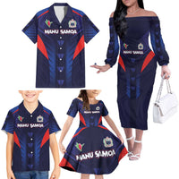 Custom Rugby Samoa Family Matching Off The Shoulder Long Sleeve Dress and Hawaiian Shirt Siva Tau Spirit Sporty Vibes LT03 - Polynesian Pride